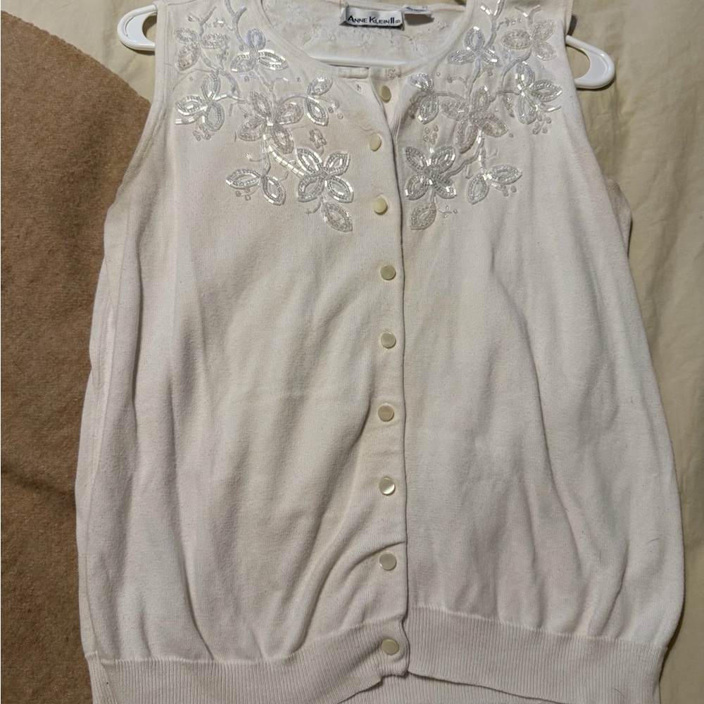 Anne Klein Cream Cardigan with Embellished Details